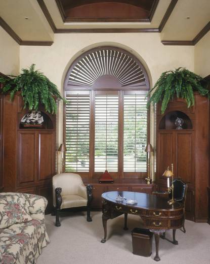 walnut stain and louvered arch