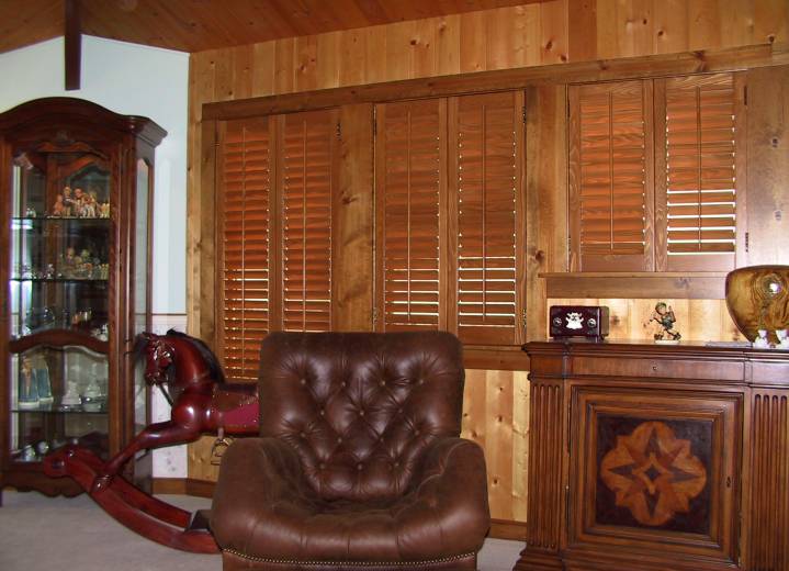 stained cedar wood shutters - Kula farmhouse